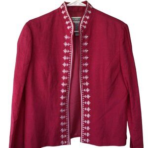 JESSICA HOWARD PINK/WHITE EMBROIDERED OPEN FRONT BLAZER 10-EUC